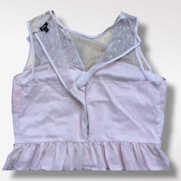 Express Women Pink Tulle Dot Twist Front Peplum Tank Top Size L Boho Coquette - Picture 4 of 8